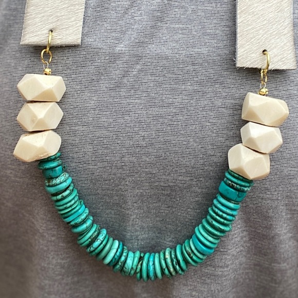 Turquoise, bone, and cowhide necklace - Picture 2 of 2